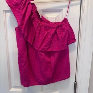 LOFT Fuchsia Ruffled One-Shoulder Blouse
